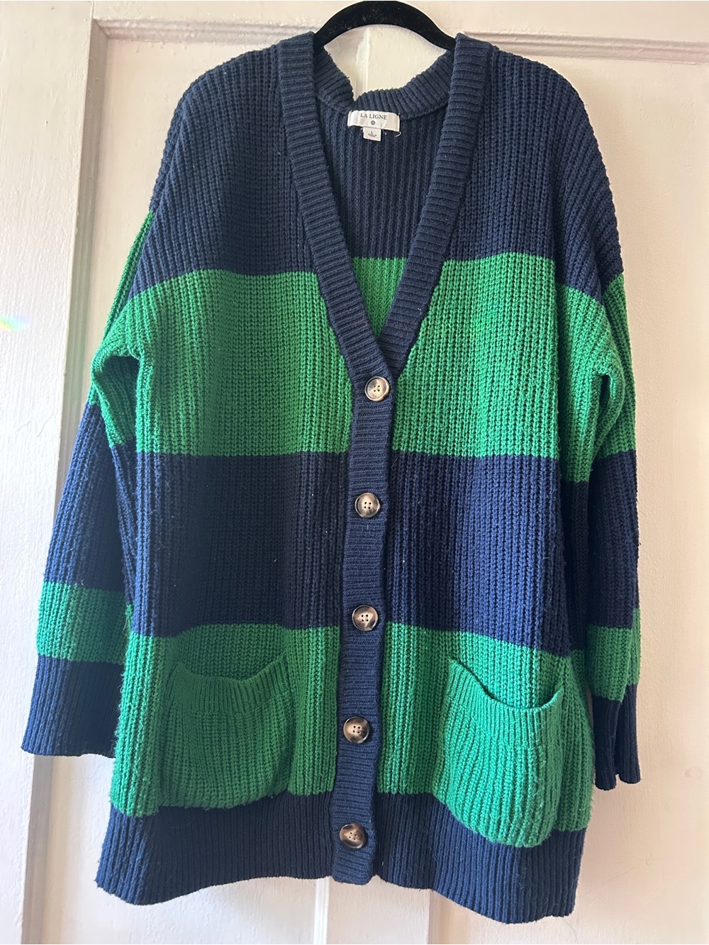 La Ligne x Target Navy & Green Striped Button-Front Knit Cardigan